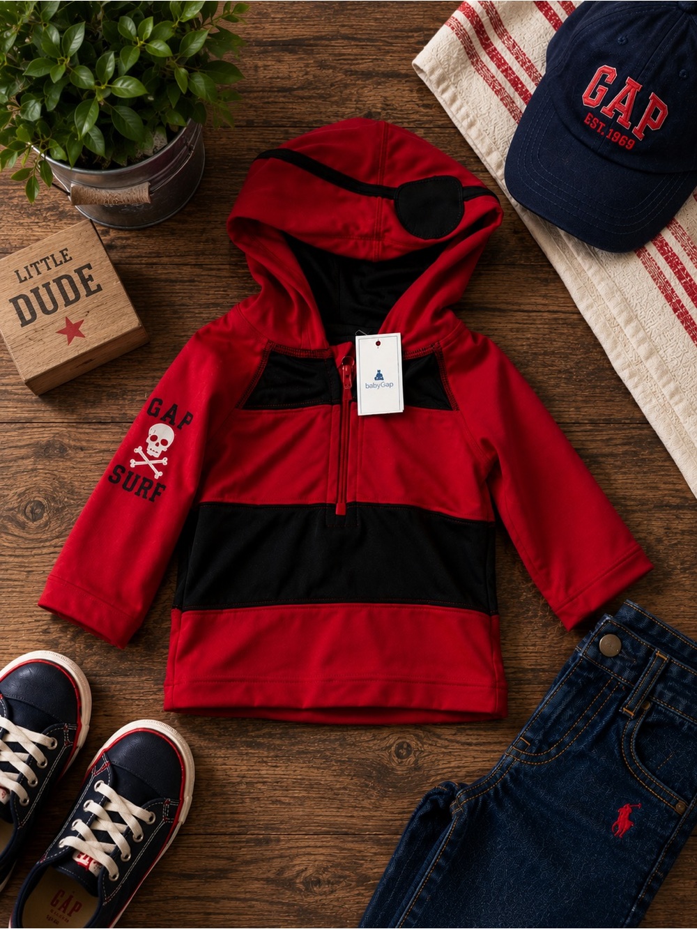 NWT Baby Gap Red Black Surf Rash Guard